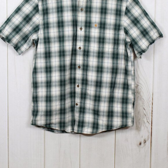 Carhartt Green Plaid Relaxed Fit Short Sleeve Button Down Shirt Size L - Picture 3 of 11